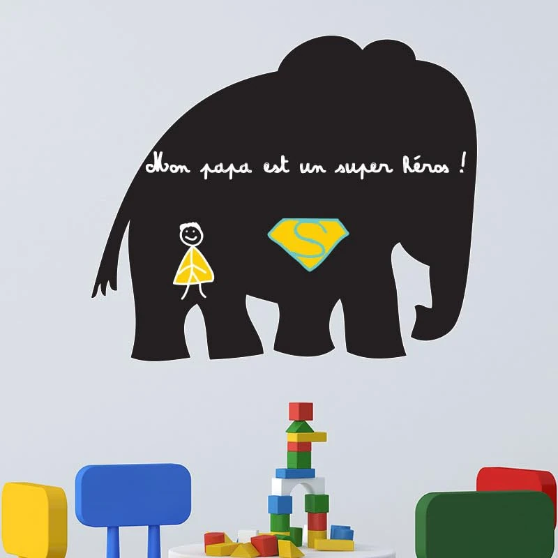 Ambiance Sticker Blackboard Slate – Removable Adhesive Wall Stickers – Elephant – H65 x L75 cm