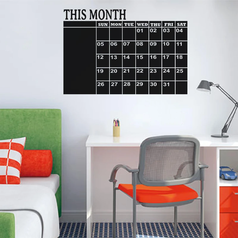 Ambiance Sticker Blackboard Slate – Removable Adhesive Wall Stickers – Month Calendar – H50 x L75 cm