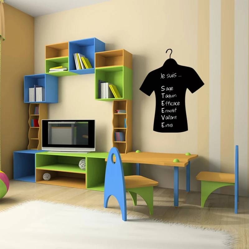 Ambiance Sticker Blackboard Slate - Erasable Adhesive Wall Stickers - Shirt for Men - H110 x L90 cm - Image 1