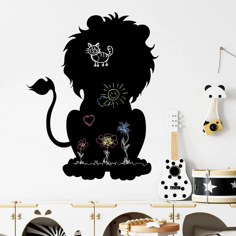 Ambiance Sticker Blackboard Slate – Removable Adhesive Wall Stickers – Lion Silhouette – H95 x L75 cm