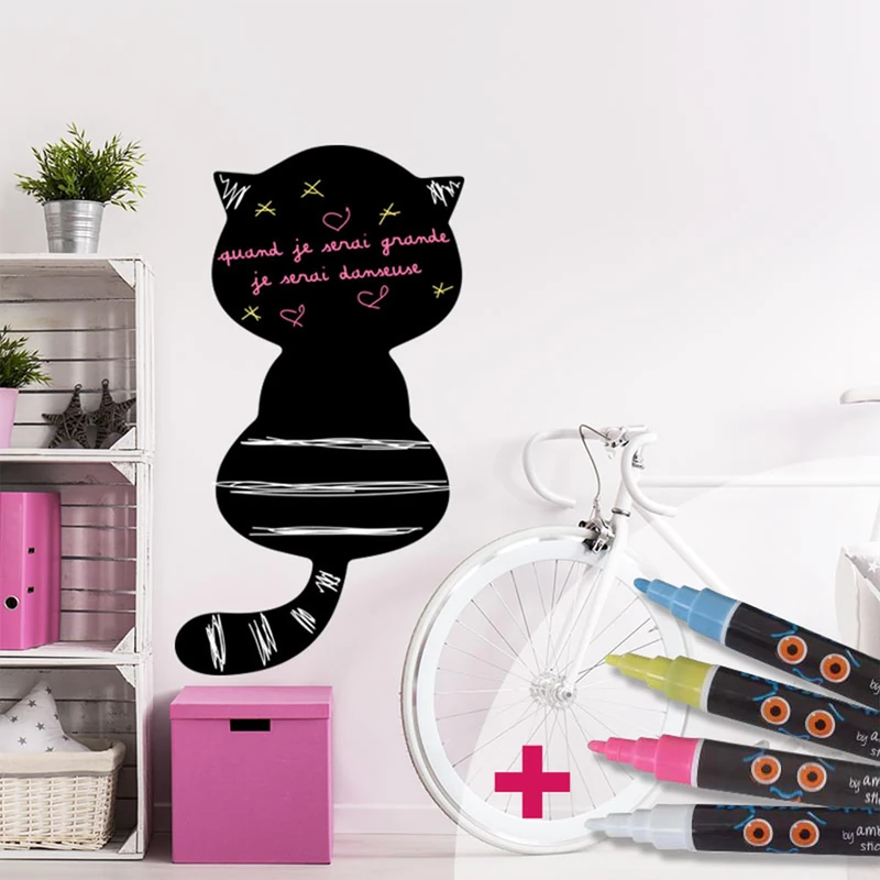 Ambiance Sticker Blackboard Blackboard – Removable Adhesive Wall Stickers – Cute Cat – H175 x L95 cm + 4 Liquid Chalks - Image 1