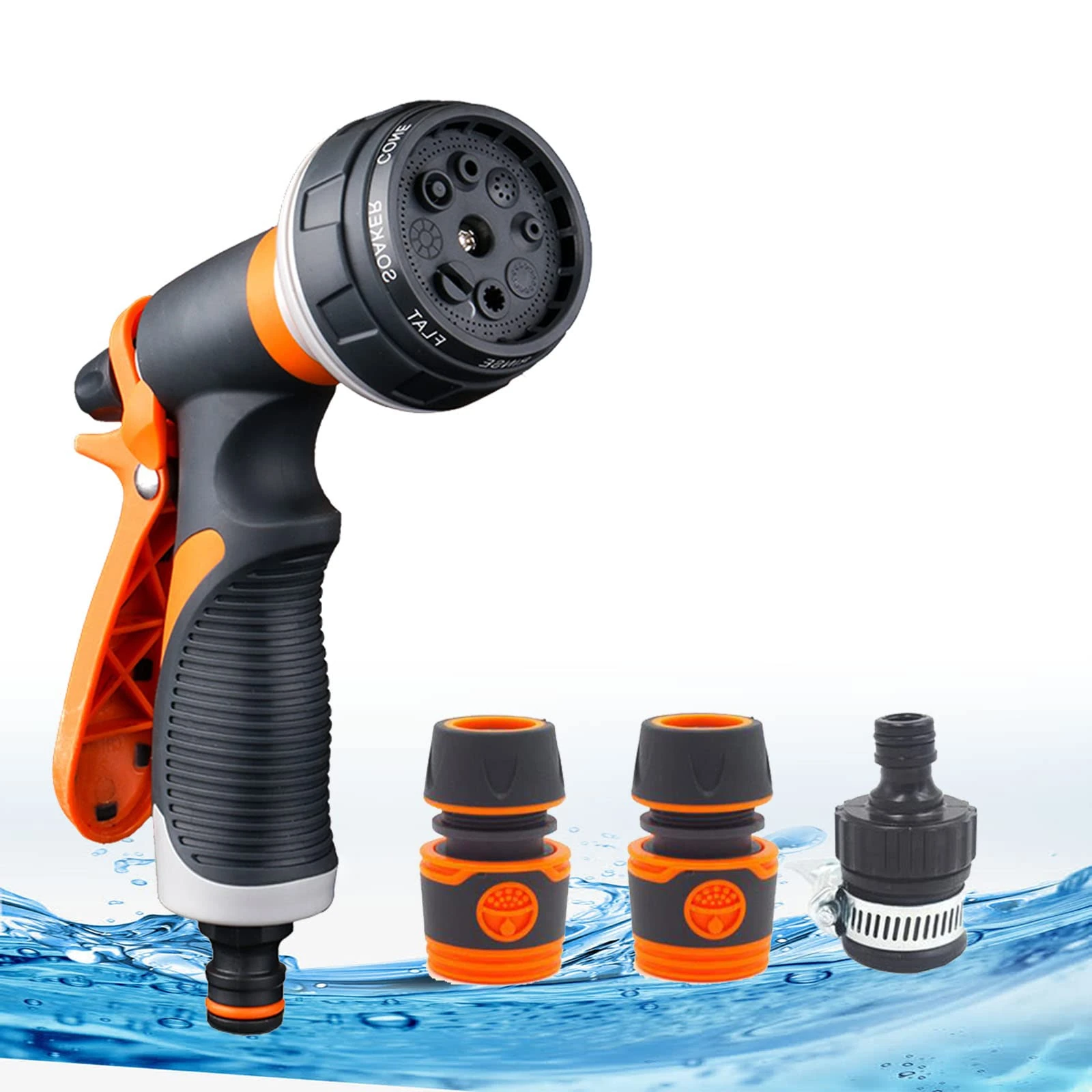 Garden Hose Spray Gun Set,8 Adjustable Patterns Hose Pipe Spray Gun High Pressure Water Spray Nozzles Perfect for Watering Plants & Lawns,Shower Pets,Car Washing Includes Hose Connectors