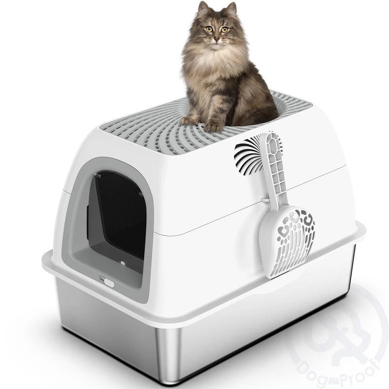 SuzziPaws Stainless Steel Top-Entry Litter Tray Dog-Proof for Multi-Cats