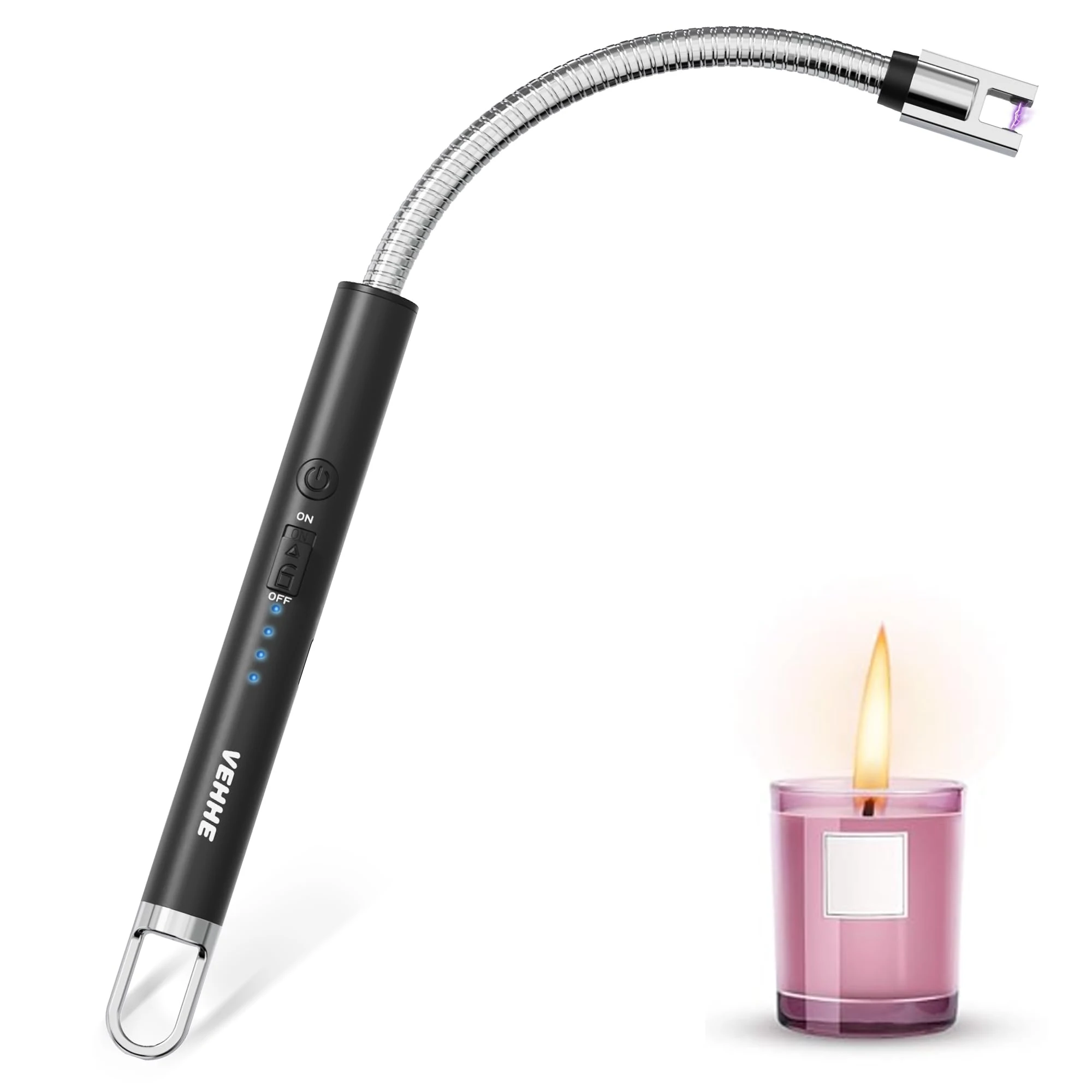 VEHHE Candle Lighter, Electric Lighter Rechargeable USB Lighters with 360° Long Flexible Neck, Arc Windproof Lighters with LED Battery Display, for BBQ Camping Light Candles Gas Stoves