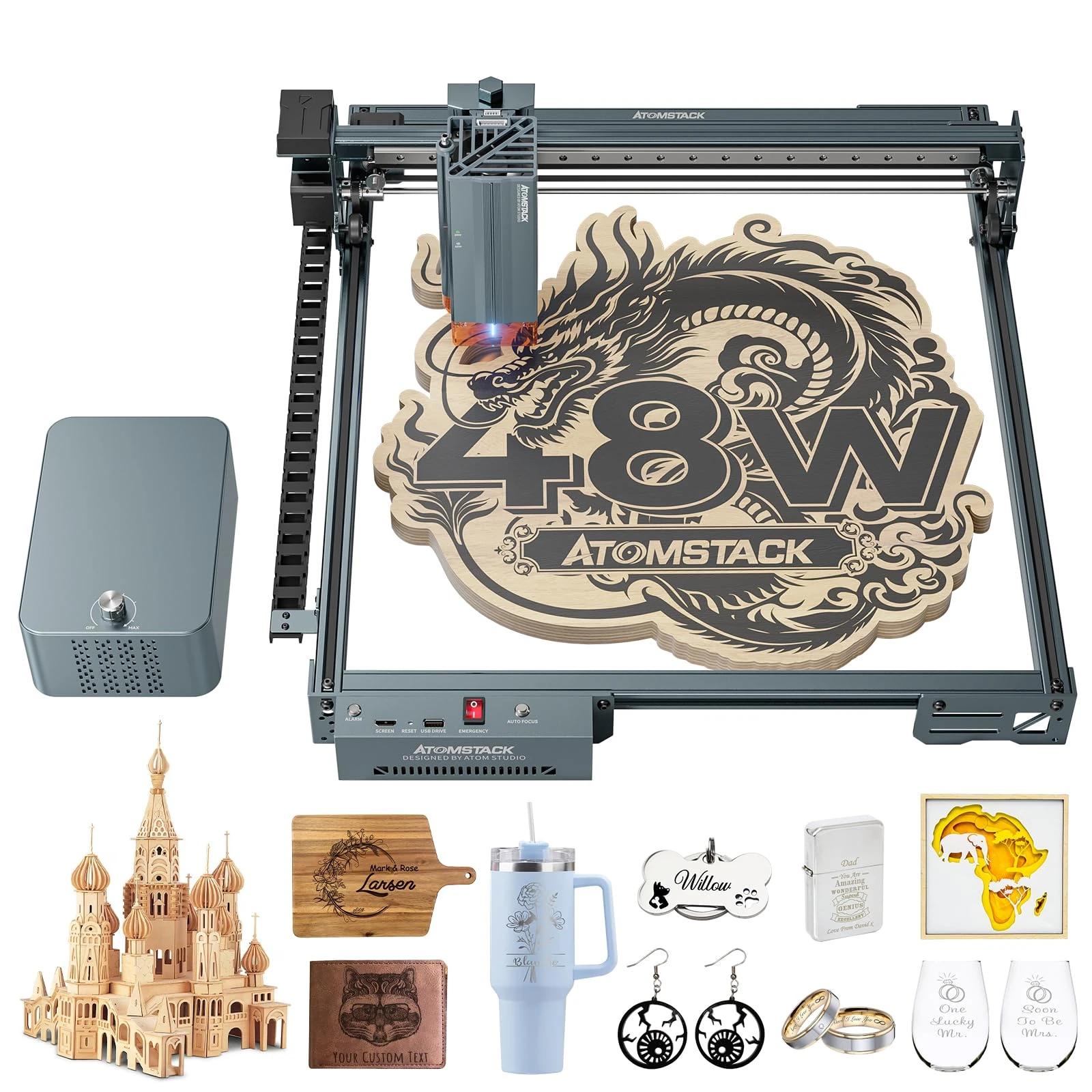 ATOMSTACK 48W Laser Engraver, A40 PRO V2 Laser Cutter with Auto Air Assist, Bulk Engraving Cutting High Accuracy Laser Engraving Machine for Wood, Stone, Metal, Acrylic, Leather, Jewelry