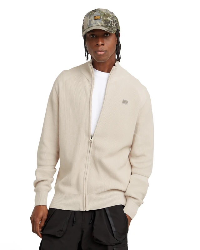 G-Star Men's Detailed Knitted Zip Thru Sweater, White (whitebait D25746-C868-1603), L