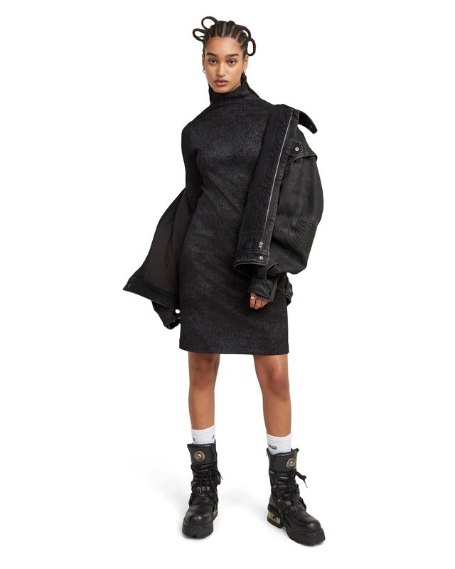 G-Star Women's Coated Rib Dress, Black (dk black/shiny black D25042-D799-9985), S