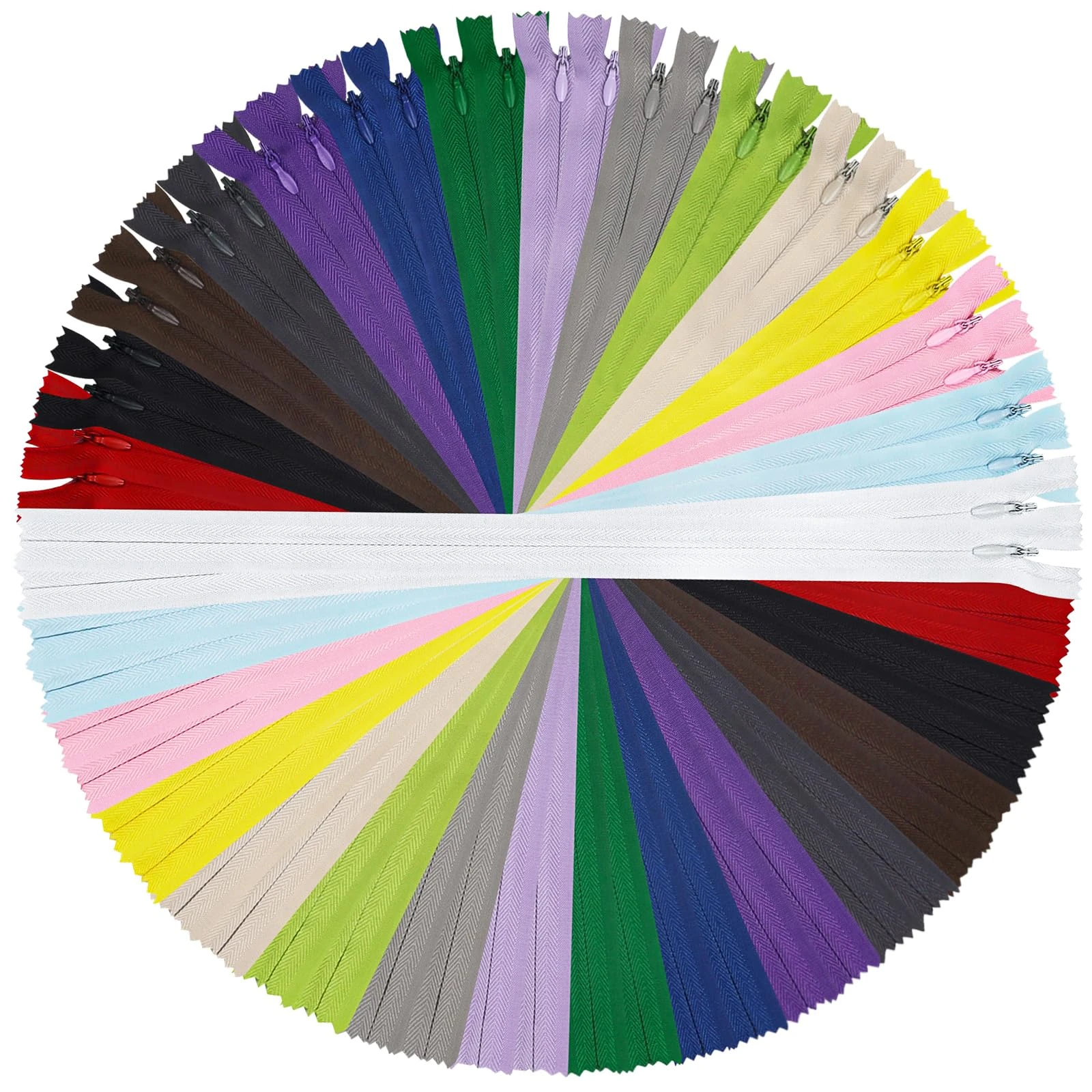 DOITEM 22 Inch Nylon Zippers 55cm Invisible Multicolor Nylon Coil Zipper Zips Zip for Sewing Crafts | Assorted 15 Colors | 30 Zippers/Pack (Multicolored, 55cm)