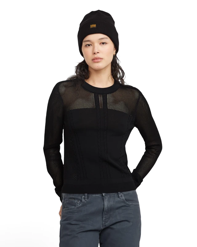 G-Star Women's Pointelle Knitted Sweater, Black (dk black D25270-B754-6484), M