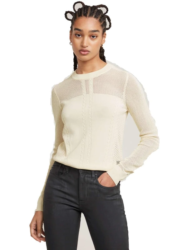 G-Star Women's Pointelle Knitted Sweater, White (chalk D25270-B754-127), XL