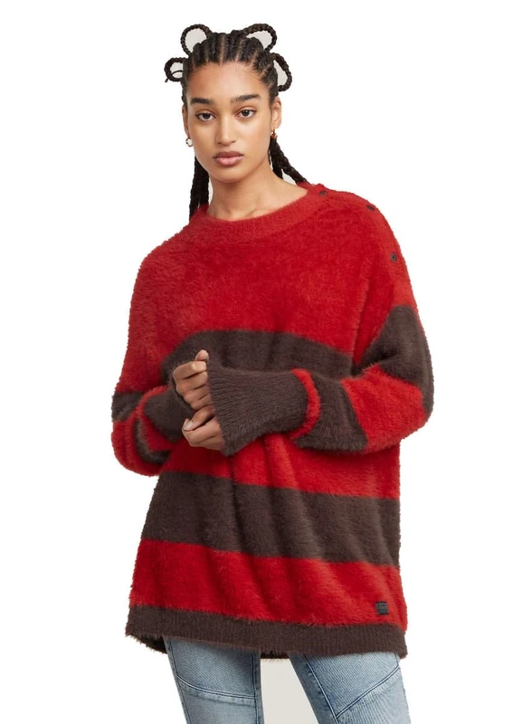 G-Star Women's Fuzzy Stripe Loose Knitted Sweater, Multicolour (baron/chocolate plum D25272-D768-G811), XXL