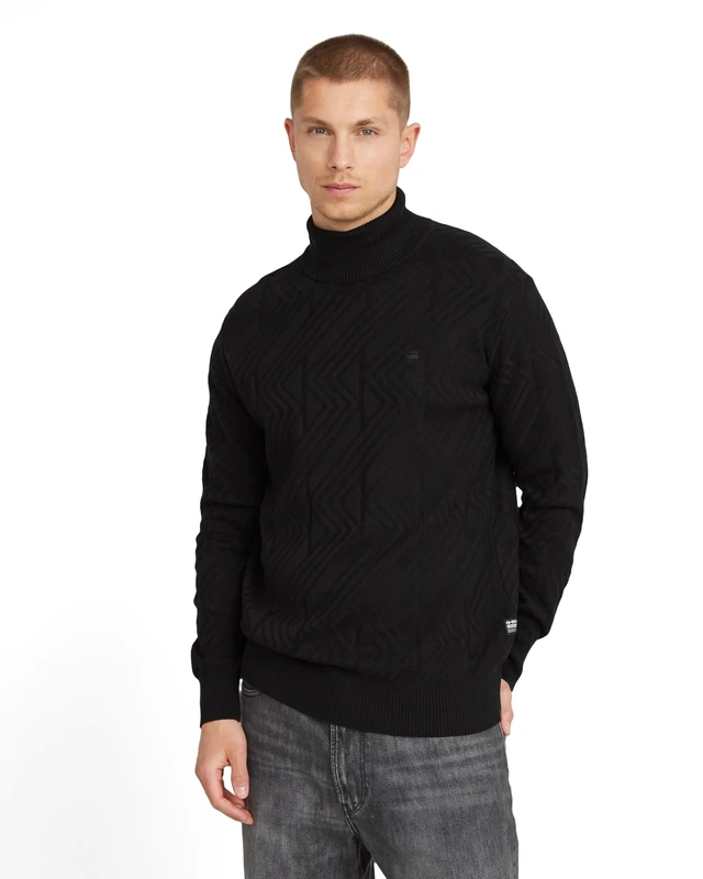 G-Star Men's Zig-Zag Structure Turtle Knitted Sweater, Black (dk black D25110-C259-6484), XL