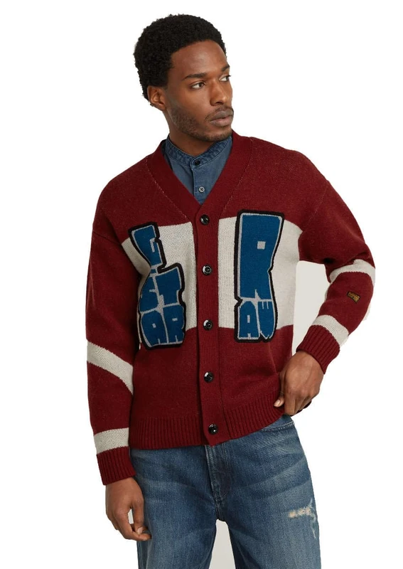 G-Star Men's Holiday Loose Knitted Cardigan, Red (dry red D25116-D939-5298), L