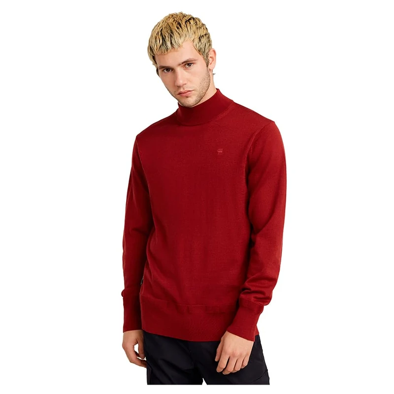 G-Star Men's Premium Core Mock Neck Knitted Sweater, Red (dry red D25175-D847-5298), XS