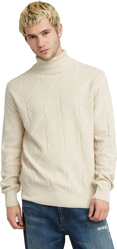 G-Star Men's Zig-Zag Structure Turtle Knitted Sweater, White (whitebait D25110-C259-1603), XL - Image 1