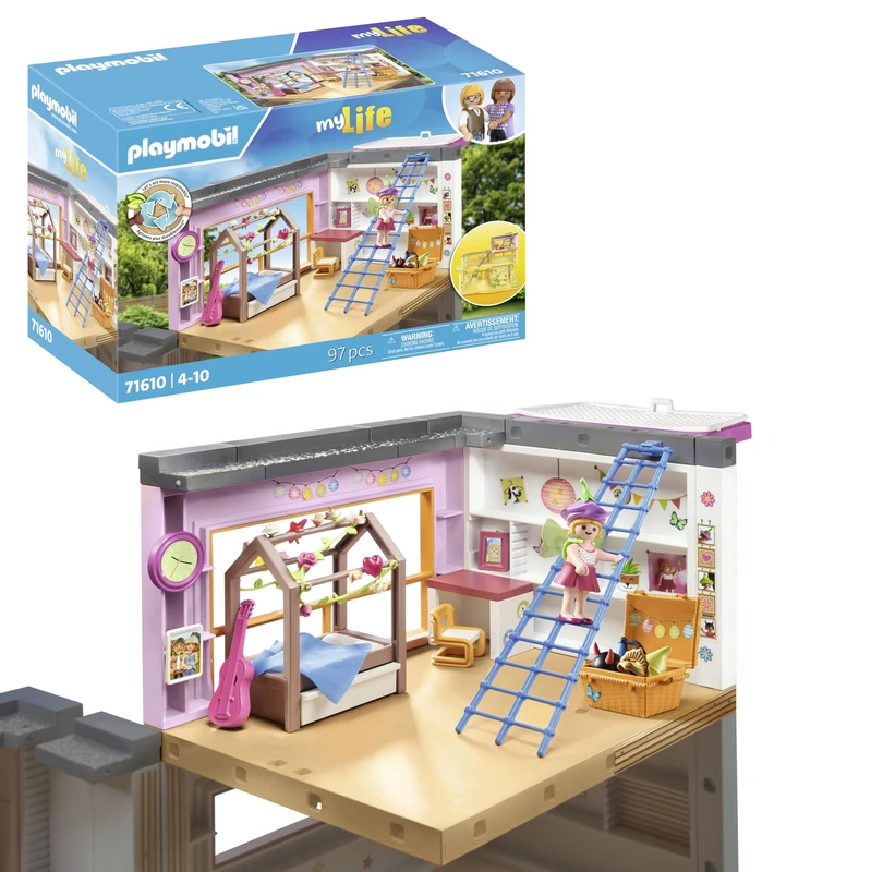 Playmobil 71610 myLife: Children's room, including a girl figure and a sticker sheet, made from over 80% recycled and bio-based materials, detailed play sets suitable for children ages 4+