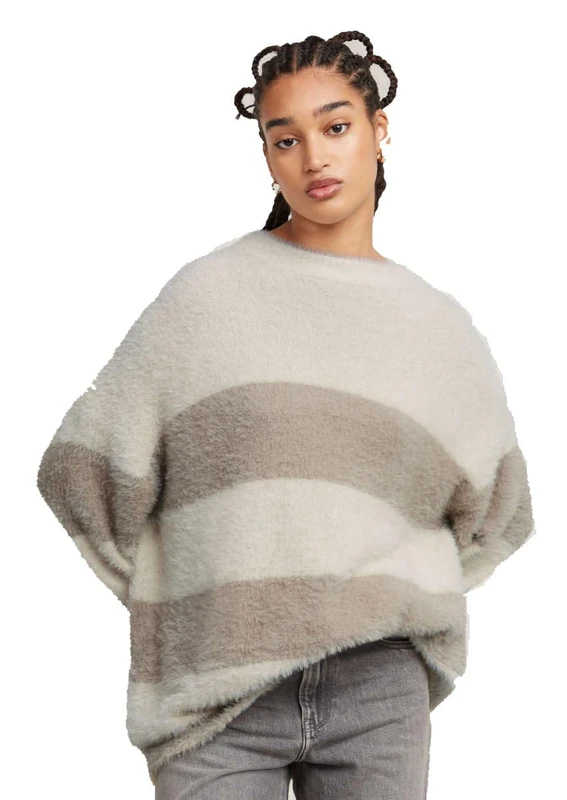 G-Star Women's Fuzzy Stripe Loose Knitted Sweater, Multicolour (chalk/sandstorm D25272-D768-G868), L