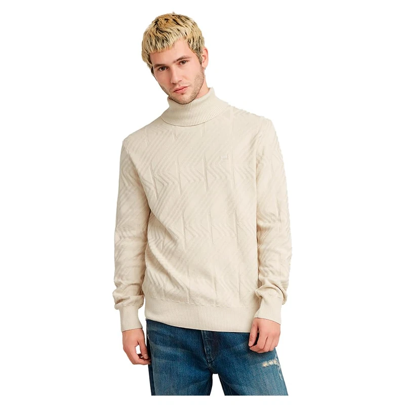 G-Star Men's Zig-Zag Structure Turtle Knitted Sweater, White (whitebait D25110-C259-1603), L