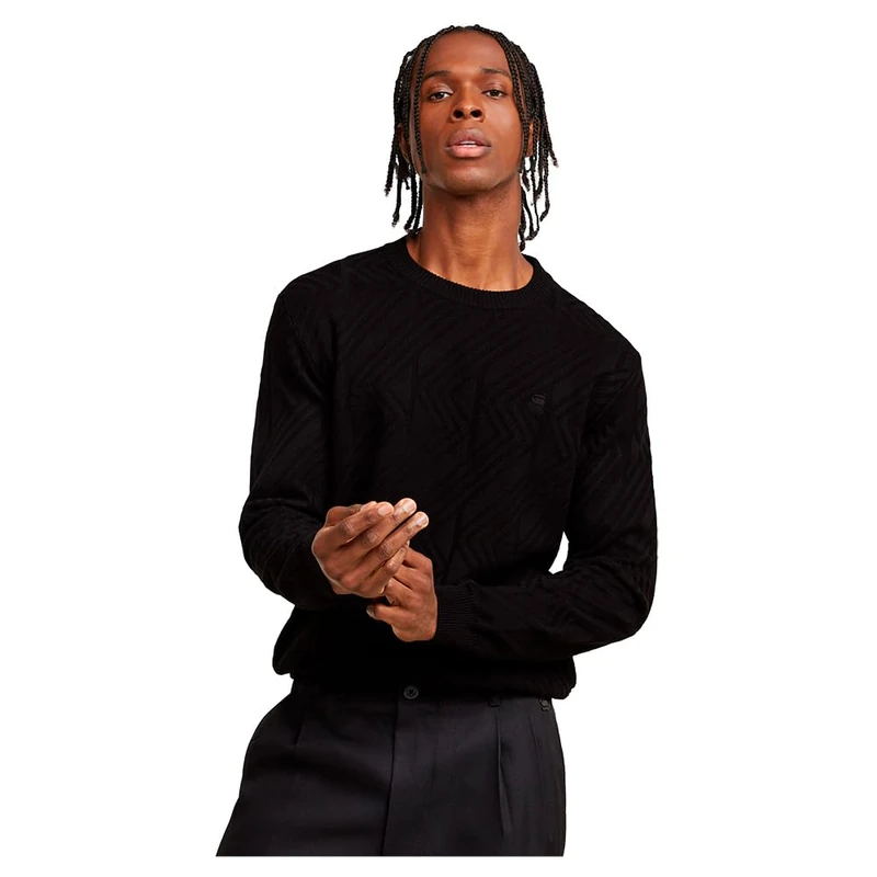 G-Star Men's Zig-Zag Structure Knitted Sweater, Black (dk black D25108-C259-6484), XS