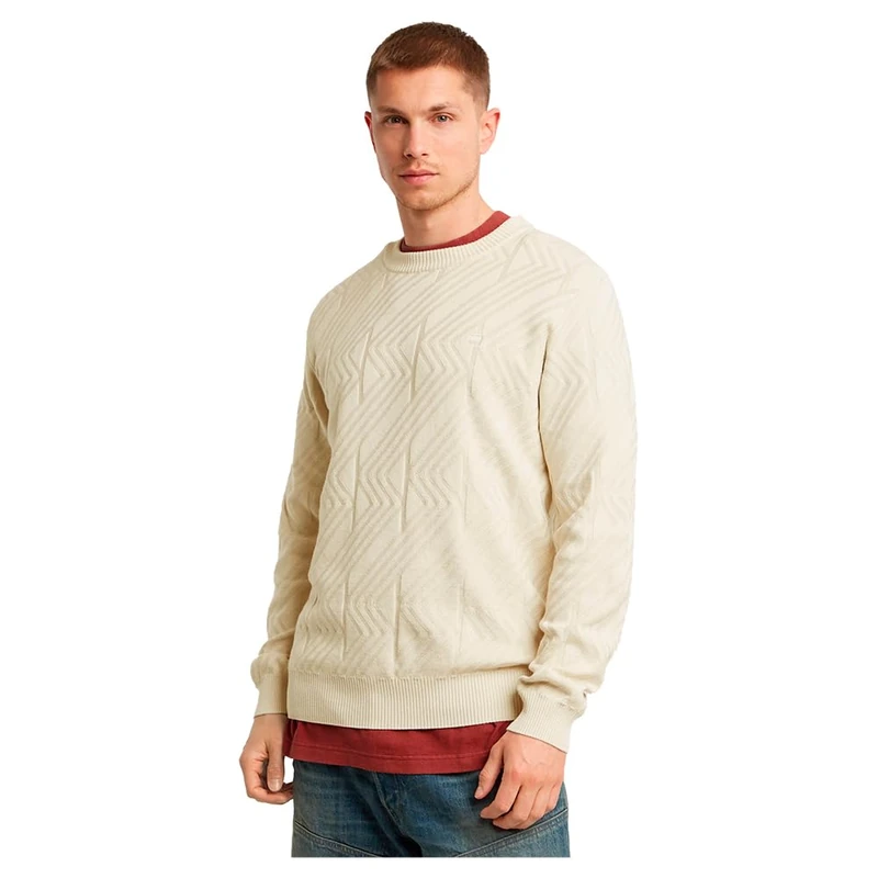 G-Star Men's Zig-Zag Structure Knitted Sweater, White (whitebait D25108-C259-1603), S