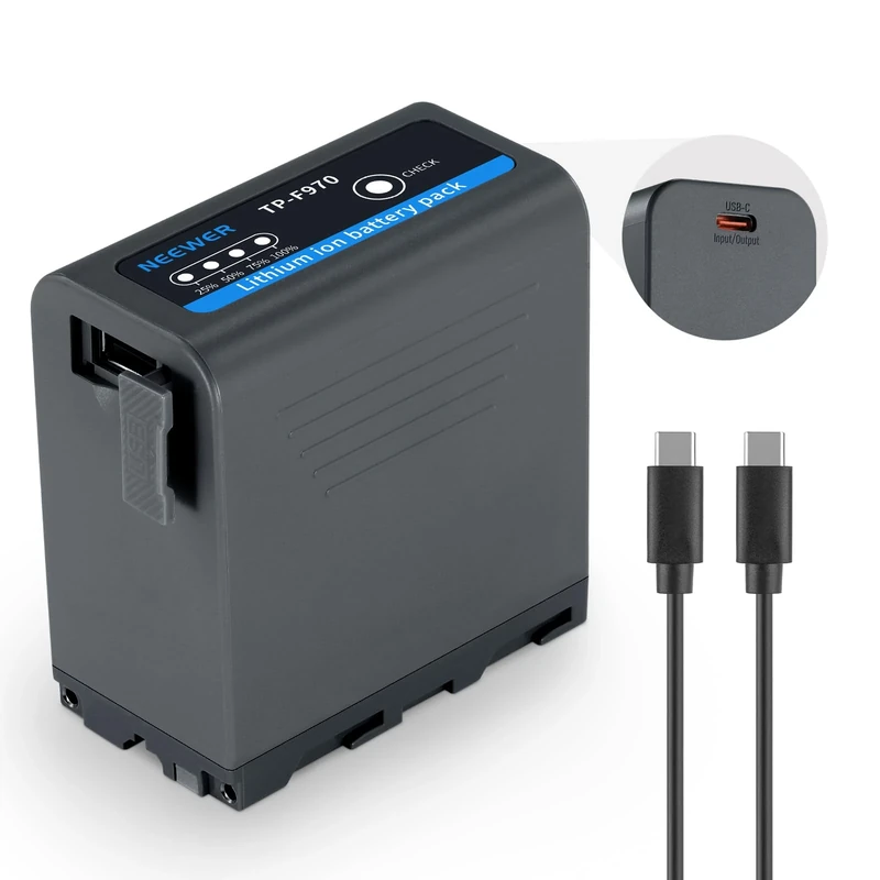Neewer 10500mAh NP-F970 Replacement Battery, 20W PD Fast Charge USB C Rechargeable Compatible with Sony NP-F550 F750 F950 F970 FX3 FX30 A7 Canon R5 Nikon Z8 Camera Camcorder Video Light Monitor, Gray