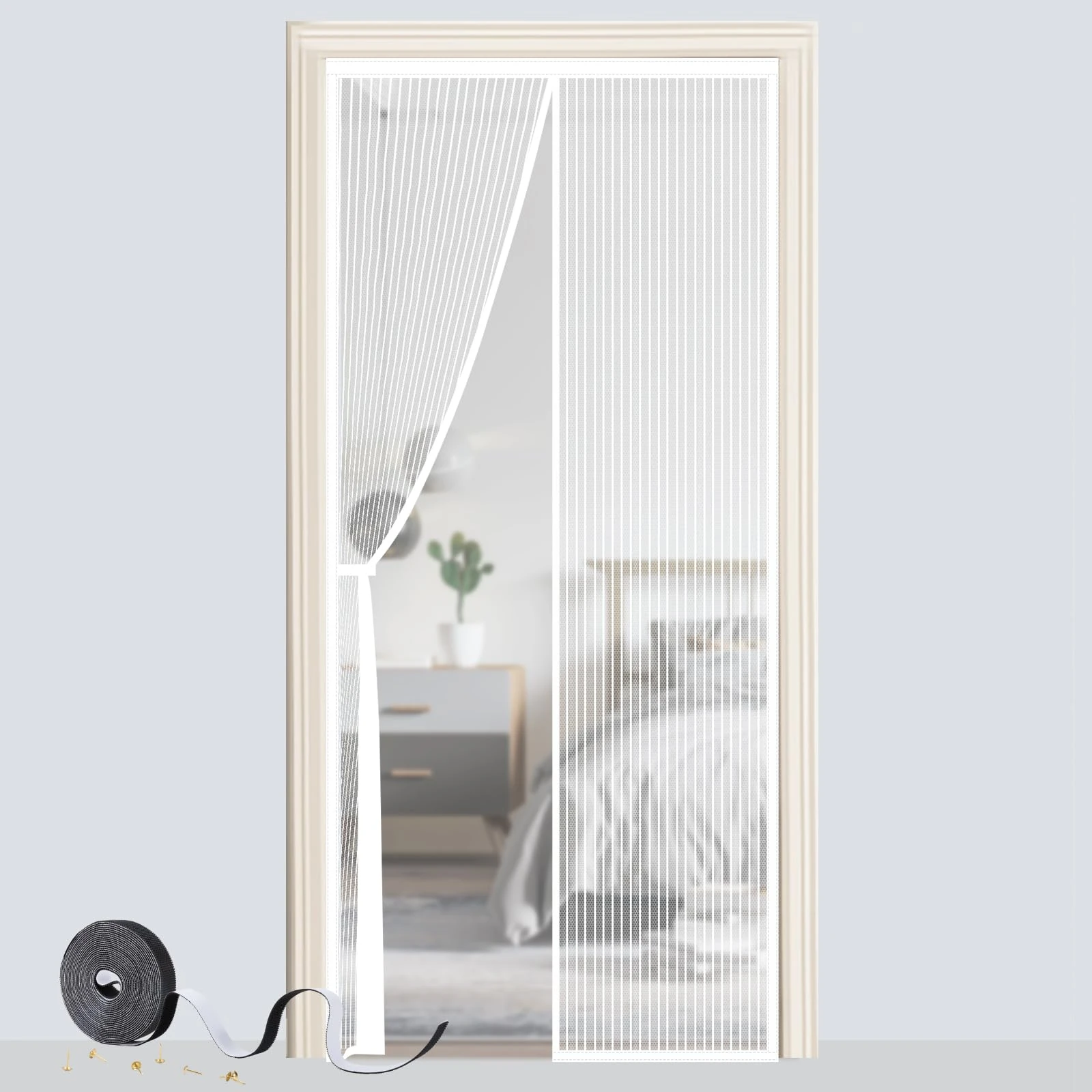 Magnetic Door Screen 80 x 200 cm, SMALUCK Heavy Duty Fly Door Screen Mesh with Powerful Magnets, Durable Mesh Curtains Keeps Bugs Out, Frame Hook & Loop, Kid and Pet Friendly