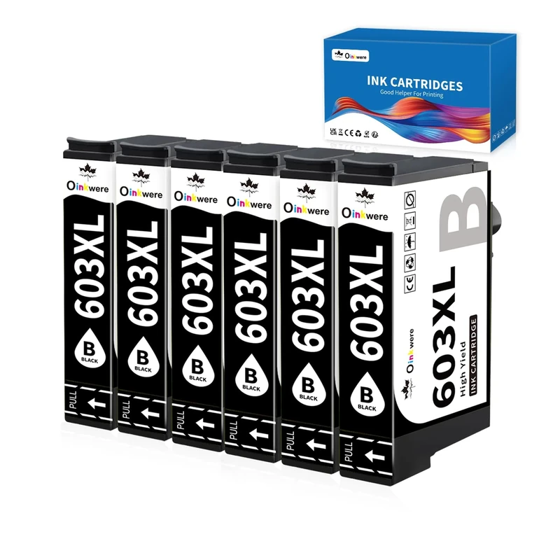OINKWERE 6-Pack Compatible for 603XL black Compatible for Epson 603 Ink Cartridges black for Expression XP-2100 XP-2105 XP-2150 XP-3100 XP-3150 XP-4100 WorkForce WF-2810 WF-2820 WF-2830 WF-2835