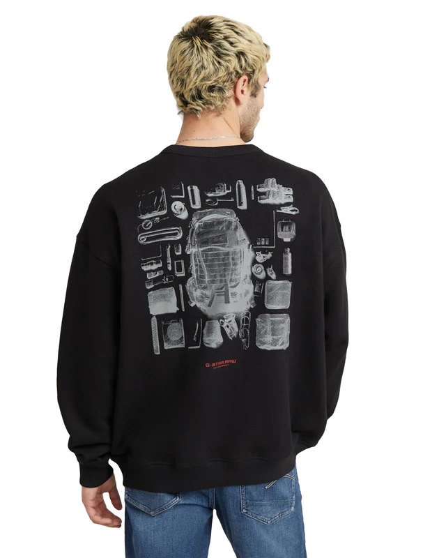 G-Star Men's Knolling Back Graphic Loose Sweater, Black (dk black D25135-D557-6484), L