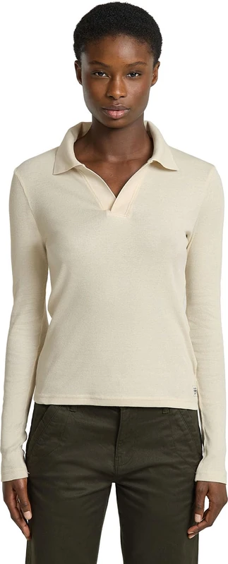 G-Star Women's Ribbed Slim Polo , White (chalk D24513-D527-127), L
