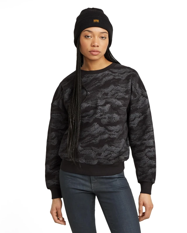 G-Star Women's Lace AOP Loose Sweater, Multicolour (dk black lace wave D25169-D865-G900), XL