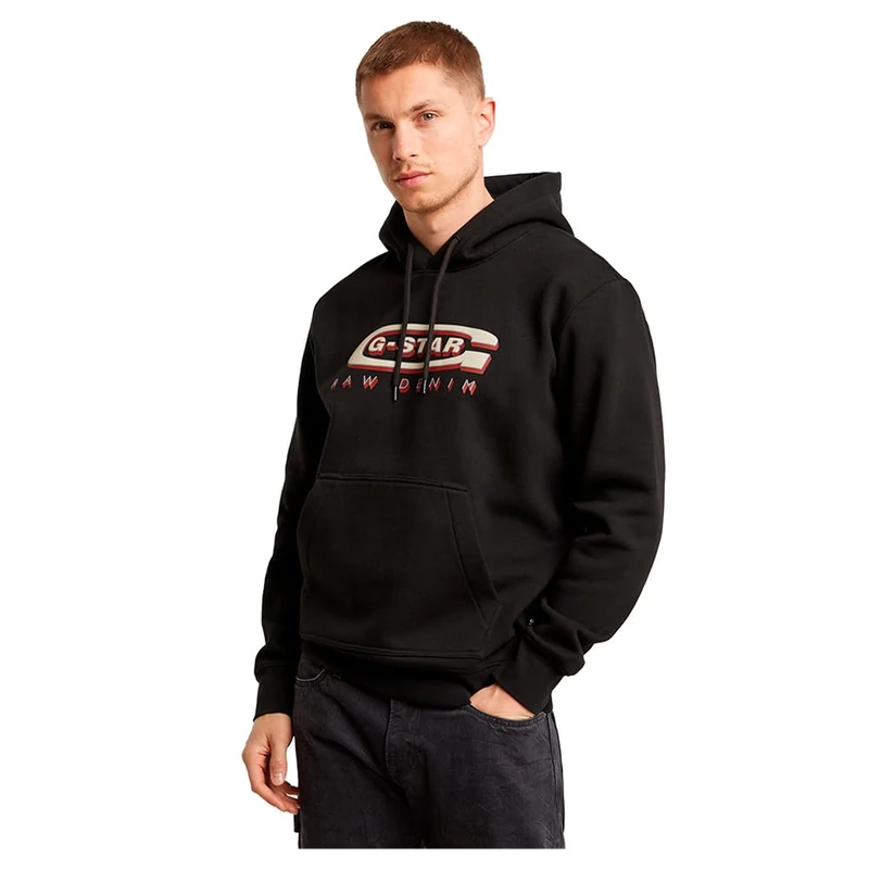 G-Star Men's Old Skool Logo Hooded Sweater, Black (dk black D26347-D733-6484), L