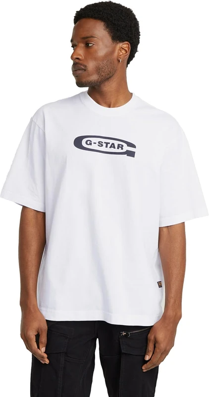 G-Star Men's Old Skool Logo Boxy T-Shirt, White (white D26350-C336-110), S