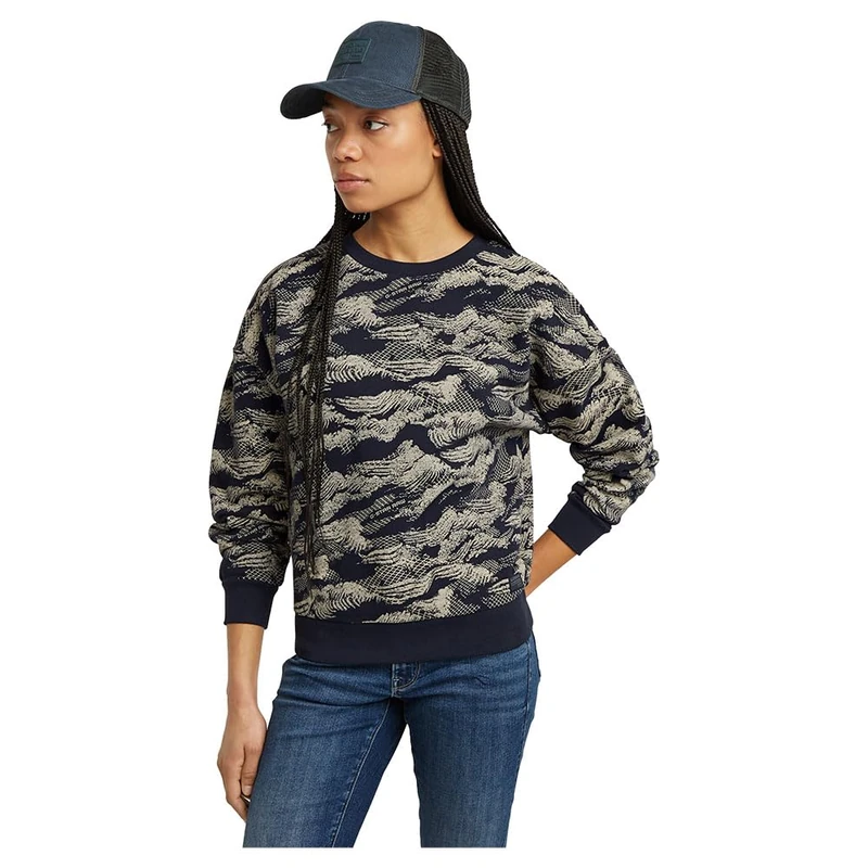 G-Star Women's Lace AOP Loose Sweater, Multicolour (osaka blue lace wave D25169-D865-G984), S - Image 1
