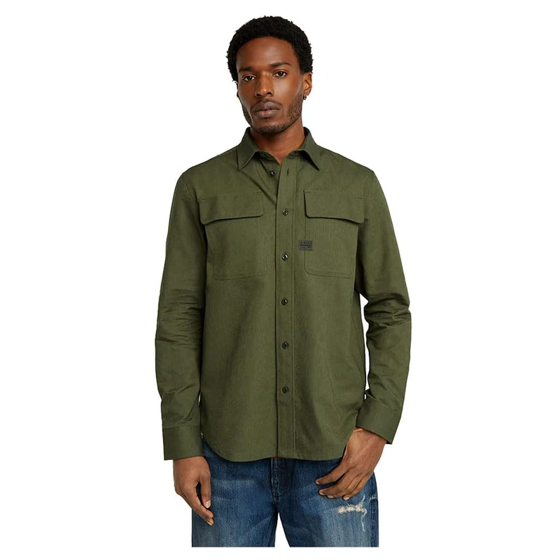 G-Star Men's CPO Regular Shirt , Multicolour (asfalt/dk moss oxford D23583-C895-G779), XXL
