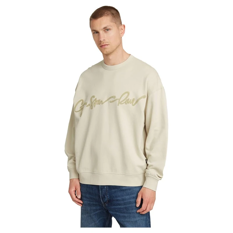 G-Star Men's Chenille G-Script Loose Sweater, White (whitebait D25134-D257-1603), XS - Image 1