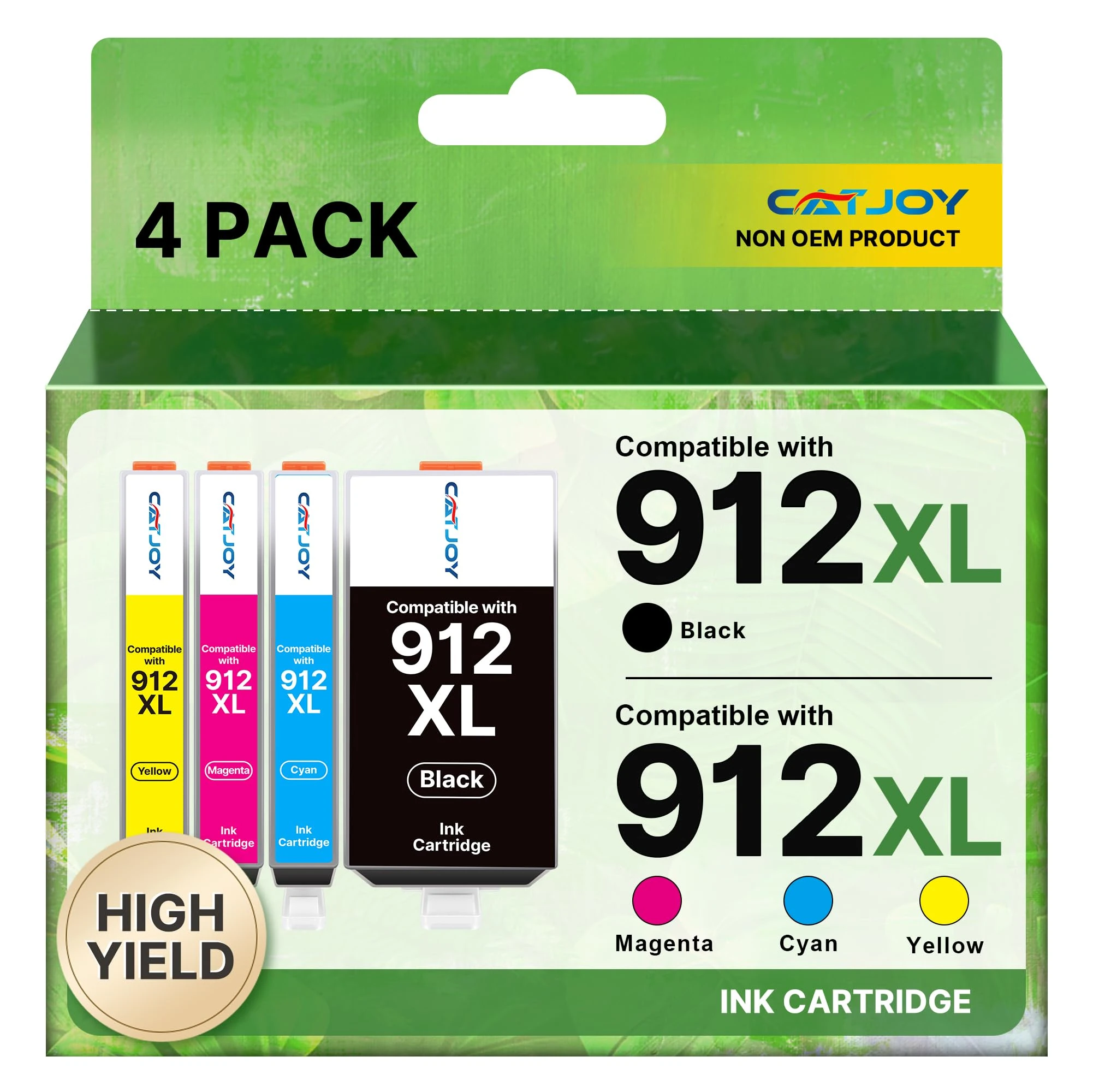 CATJOY 912XL Ink cartridges Replacement for HP 912 912XL Ink Cartridges Multipack for HP OfficeJet 8010 8012 8014 8015 8017 OfficeJet Pro 8020 8024 8023 8025 (Black Cyan Magenta Yellow,4 Pack)