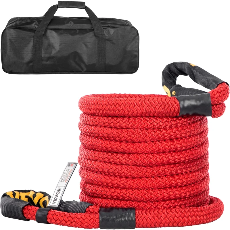 VEVOR 1" x 31.5' Recovery Tow Rope, 33,500 lbs, Heavy Duty Nylon Double Braided Kinetic Energy Rope with Loops and Protective Sleeves, for Truck Off-Road Vehicle ATV UTV, Carry Bag Included, Red