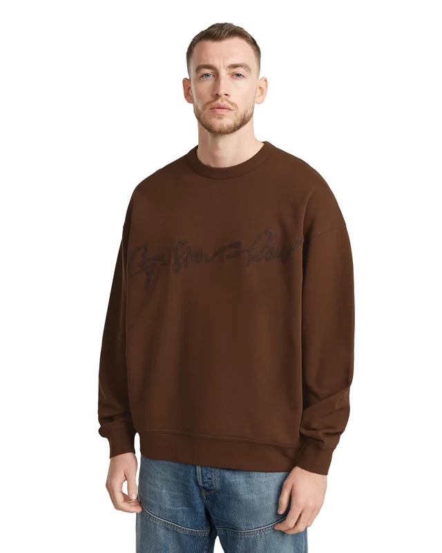 G-Star Men's Chenille G-Script Loose Sweater, Brown (dk plum D25134-D257-8168), XL