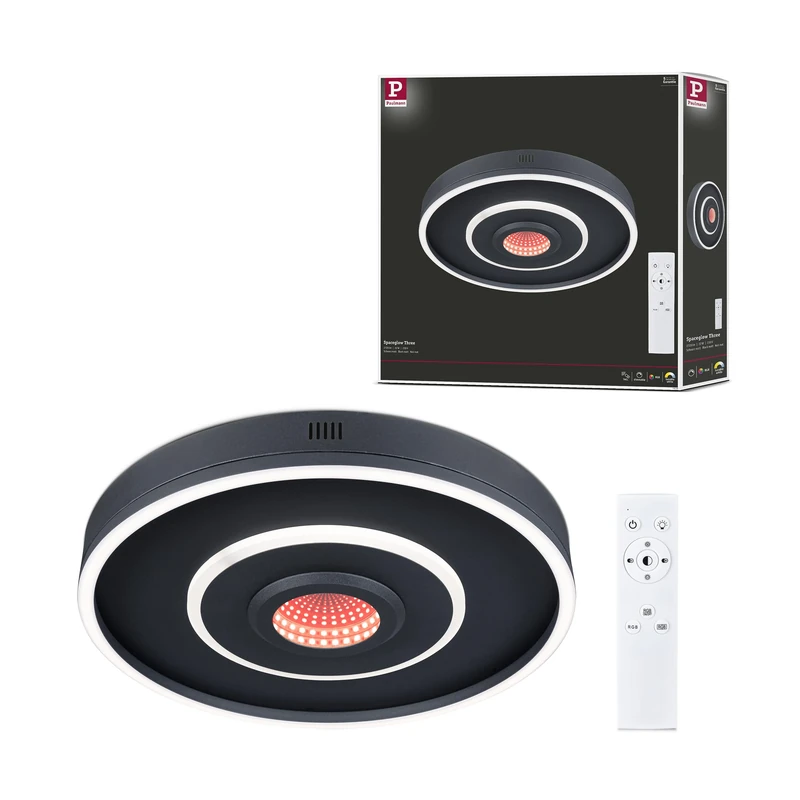 Paulmann 71039 LED Ceiling luminaire Spaceglow Four RGB+ 320lm / 800lm 400mm 230V 22W Black matt dimmable Wall/Ceiling luminaire