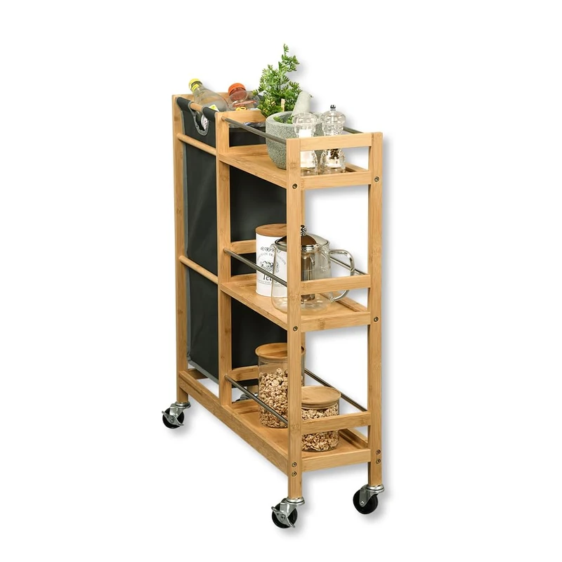 Kesper Rollable niche shelf with bottle collector, material: bamboo, polyester, dimensions: W 20 cm, H 78 cm, D 68 cm, colour: natural, grey, 24857 13