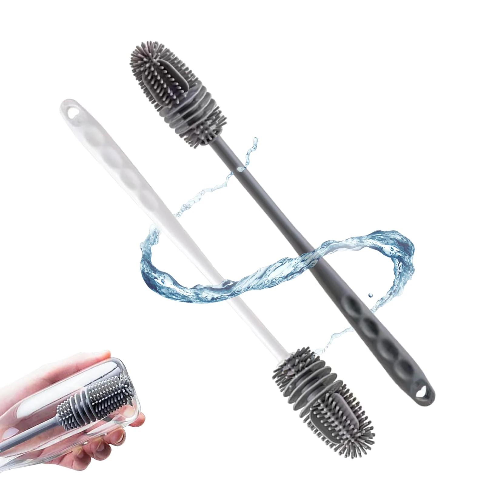 GUOYOU 2 Pcs Baby Bottle Brush, Soft Silicone Bottle Cleaner Brush with Long Handle, 28cm Water Bottle Cleaner, for Cleaning Bottles Glass Cup Thermoses Various Containers