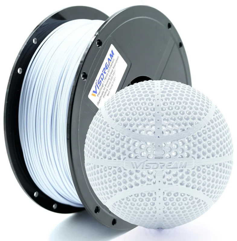 WISDREAM FlexiTough Flexible Filament, Developed Specifically for 3D Printed airless basketballs,1.75mm,1KG (2.2lbs),Compatible with Most FDM Printer (White)