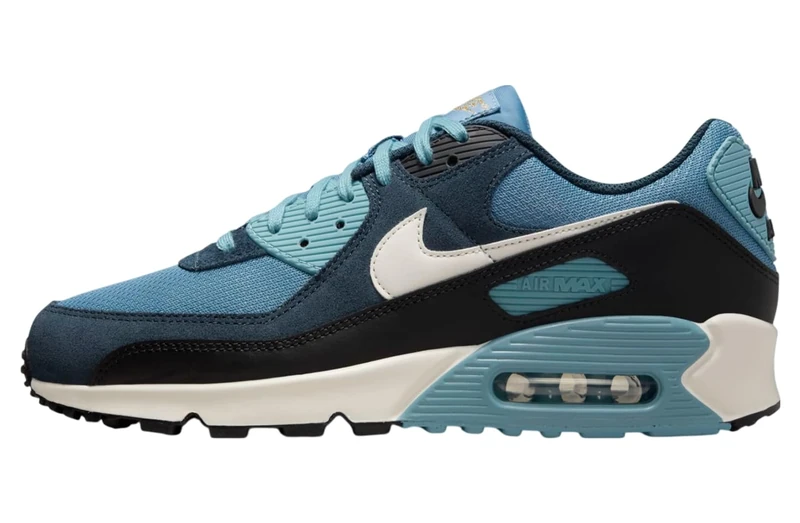 Nike Men's AIR MAX 90 PRM Sneaker, Aegean Storm Pale Ivory Armory Navy, 9.5 UK