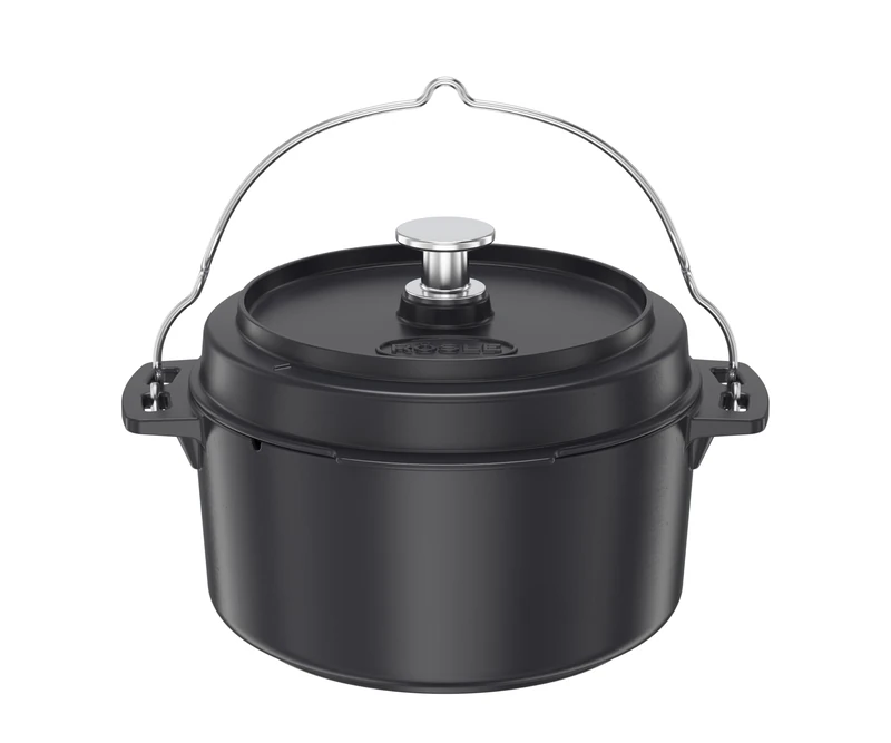RÖSLE VARIO Dutch Oven, High-Quality Dutch Oven Made of Enamelled Cast Iron, Lid Can be Used as a Pan, with Carry Handle, 5.5 L, 36 x 30 x 22.5 cm, Black