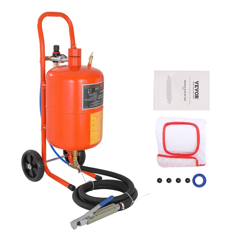 VEVOR Mobile Sandblasting Machine 18.92L Sandblasting System 96" Work Hose Sand Blaster 60-110PSI Working Pressure Ideal for Removing Rust, Paint, Stains and Polishing Large Areas