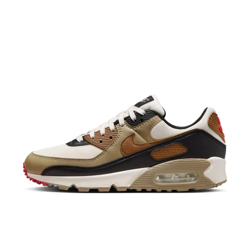 NIKE DH8010-005 Air Max 90 Women Phantom/LT British TAN-Black-FIRE RED UK 4.5