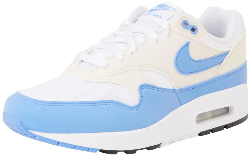 NIKE Women's Air Max 1 Sneaker, White Royal Pulse Phantom Black, 6.5 UK