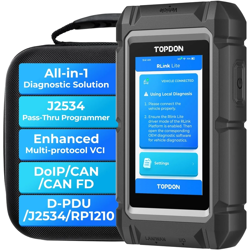 TOPDON RLink Lite J2534 Pass-Thru Programmer, Enhanced VCI with Multi-protocol:DoIP/CAN/CAN FD/D-PDU/J2534/RP1210, OEM Reprogramming and Diagnostics
