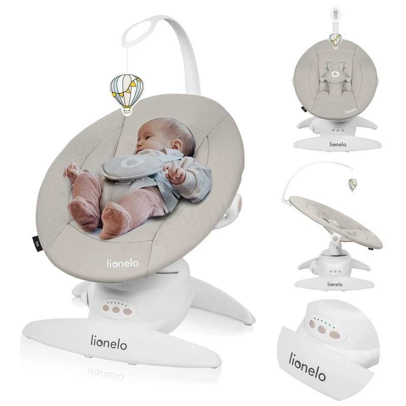 LIONELO Electric Baby Bouncer IRIS for Newborns with 360° Rotatable Seat & Adjustable Backrest 5 Levels Speed, Non-Slip, 5 Point Belt, 12 Melodies, Bar with Toy, Remote, Baby Rocker Swing from Birth