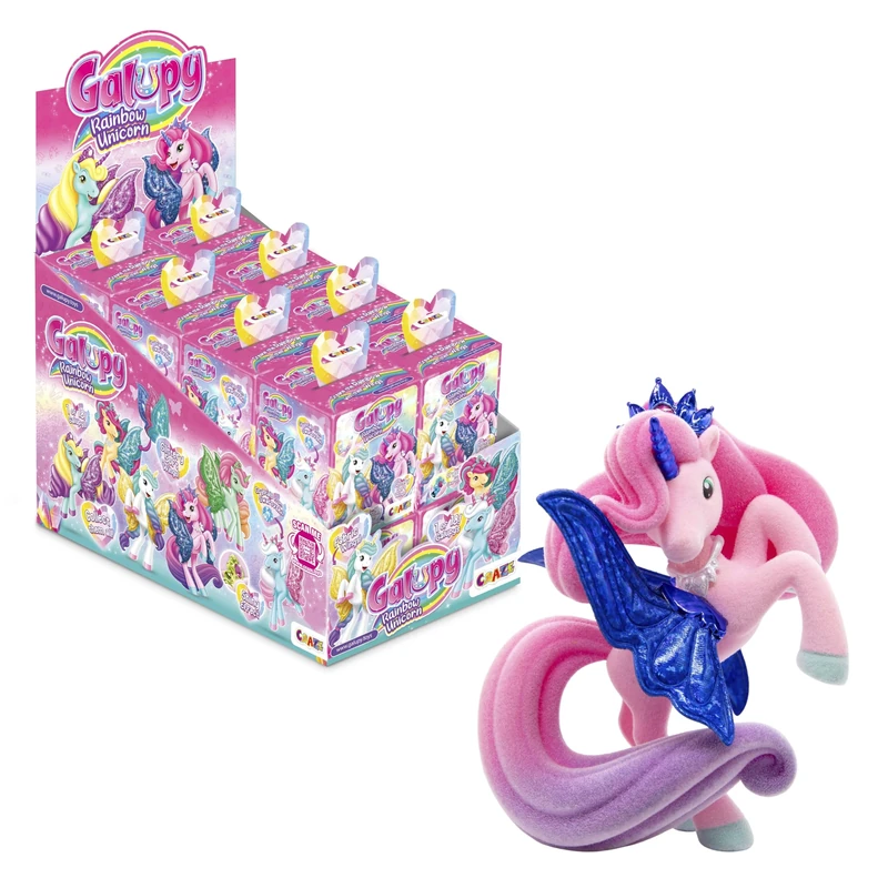 CRAZE GALUPY Rainbow Unicorn 16 Pack: Collectible Unicorn Figurines with Glitter Wings & Swarovski Crystals - Rainbow Figurines, Glitter, Kids Toys, Gifts